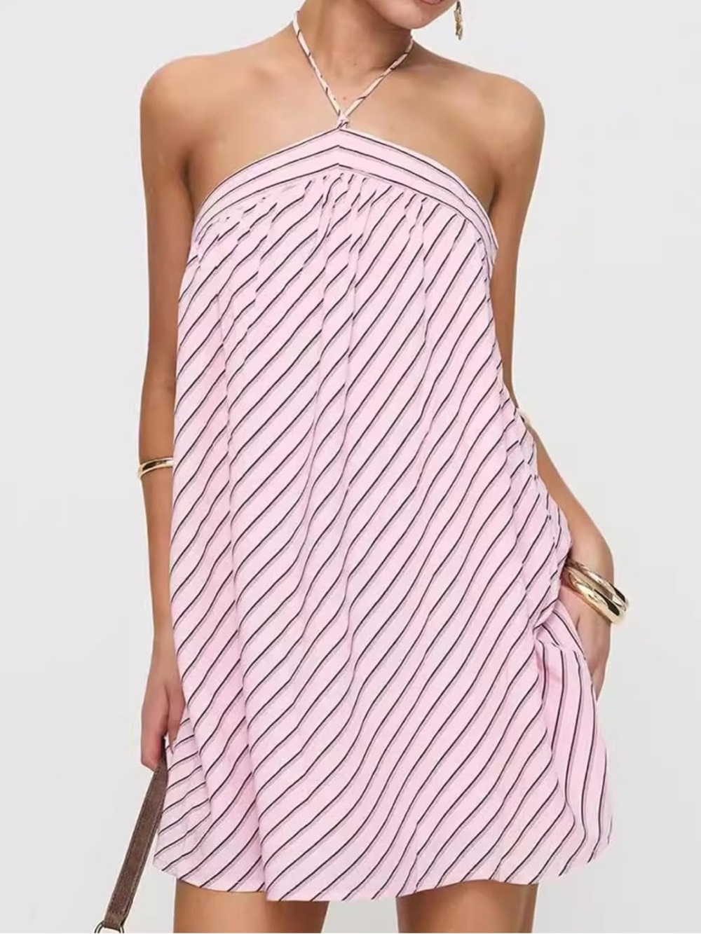 Women's Striped Halter Mini Dress for Summer Sexy Backless Sleeveless Dresses